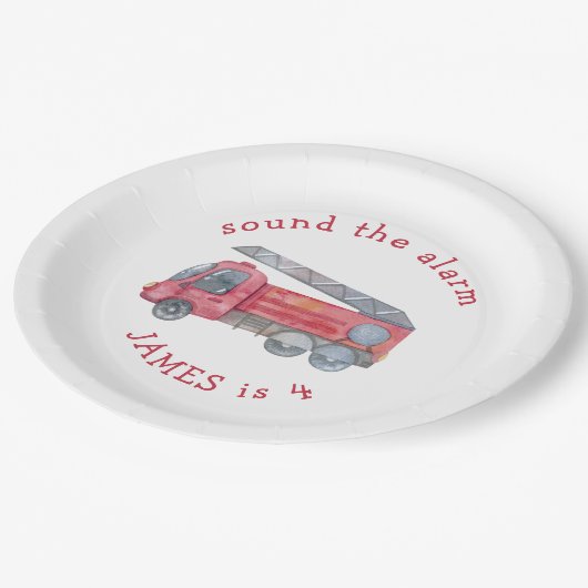 Personalisiertes Party für LKW mit rotem Feuer Pappteller (Schrägansicht)