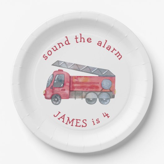 Personalisiertes Party für LKW mit rotem Feuer Pappteller (Vorderseite)