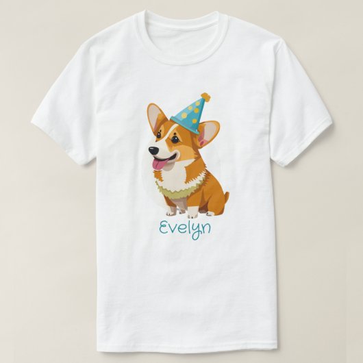 Personalisiertes Party Hat Welsh Corgi T-Shirt (Design vorne)