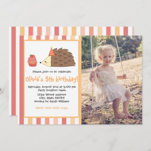 Personalisiertes Party Igel und Cupcake Einladung (Vorne/Hinten)