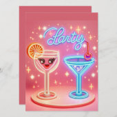 Personalisiertes Party Zeit Neon Einladung (Vorne/Hinten)