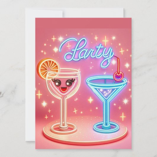 Personalisiertes Party Zeit Neon Einladung (Vorderseite)