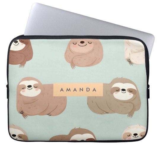 Personalisiertes Pastell-Adorable-Sloth-Muster Laptopschutzhülle (Vorderseite)