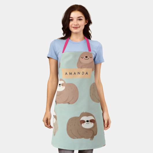 Personalisiertes Pastell-Adorable-Sloth-Muster Schürze (Getragen)