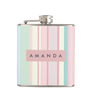 Personalisiertes Pastell Bonbon Streifendesign Flachmann