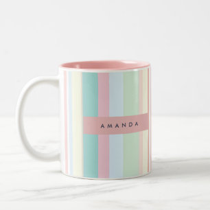 Personalisiertes Pastell Bonbon Streifendesign Zweifarbige Tasse