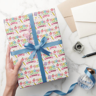 Personalisiertes Pastell-Gingham 'Lehren mit Herz' Geschenkpapier