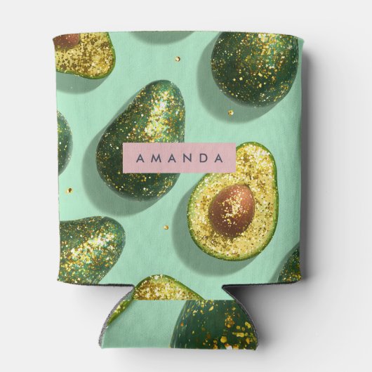 Personalisiertes Pastell-Glitter-Avocado-Design Dosenkühler (Rückseite)