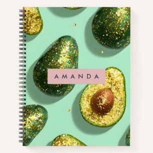 Personalisiertes Pastell Glitter Avocado Design Notizblock