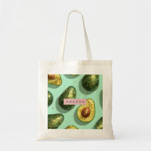 Personalisiertes Pastell-Glitter-Avocado-Design Tragetasche
