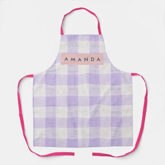 Personalisiertes Pastell-Lavendel-Gingham-Karo Schürze (Vorderseite)