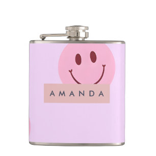 Personalisiertes Pastell-Lavendel und Rosa Smiley  Flachmann