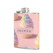 Personalisiertes Pastell Rainbow Cupcake Muster Flachmann (Links)
