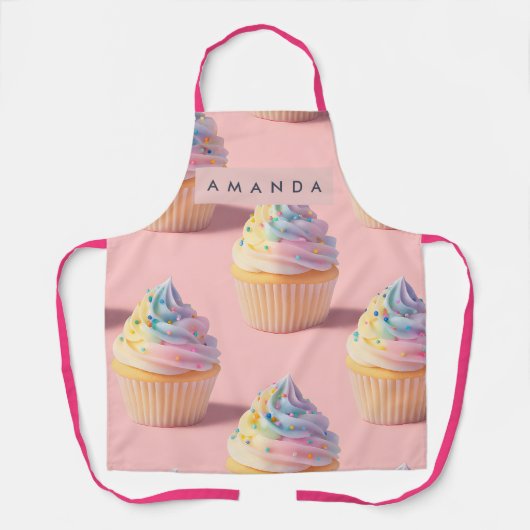 Personalisiertes Pastell-Regenbogen-Cupcake-Muster Schürze (Vorderseite)
