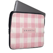 Personalisiertes Pastell-Rosa Gingham Laptopschutzhülle (Vorne Rechts)
