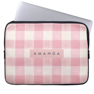 Personalisiertes Pastell-Rosa Gingham Laptopschutzhülle