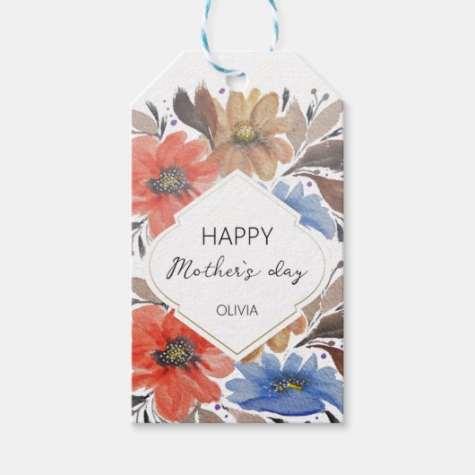 Personalisiertes Pastellblau, florales Wasserfarbm Geschenkanhänger (Vorderseite)