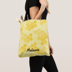 Personalisiertes Pastellgelbes Wabenmuster Tasche