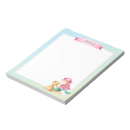 Personalisiertes Pastellmagazin mit rosa Haaren Notizblock (Rotiert)