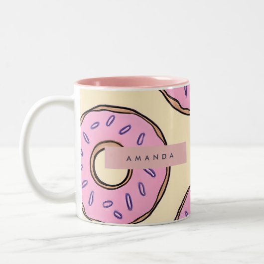 Personalisiertes Pastellrosa-Donut Zweifarbige Tasse (Links)