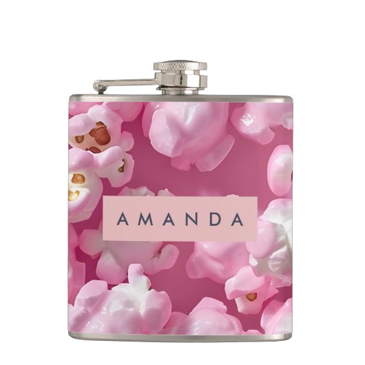 Personalisiertes Pastellrosa Popcorn Flachmann (Vorderseite)