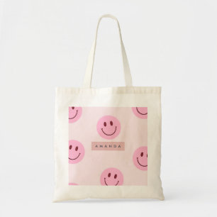 Personalisiertes Pastellrosa Smiley Gesicht Tragetasche