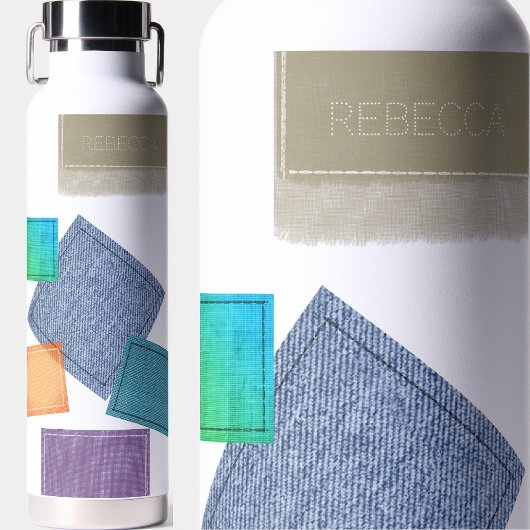 Personalisiertes Patchwork aus genähtem Stoff Trinkflasche