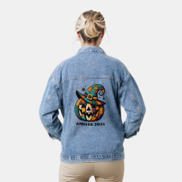 Personalisiertes Patchwork Pumpen Halloween Jeansjacke