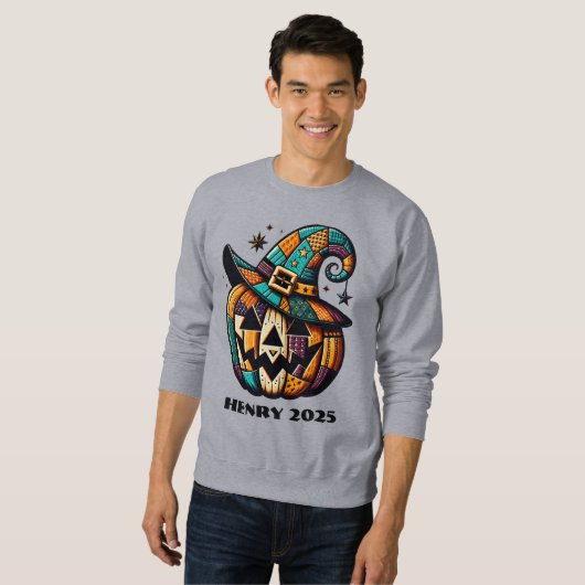 Personalisiertes Patchwork Pumpen Halloween Sweatshirt (Vorne ganz)