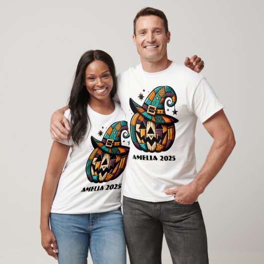 Personalisiertes Patchwork Pumpen Halloween T-Shirt (Unisex)