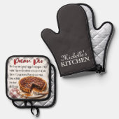 Personalisiertes Pecan Pie Backrezeptur Ofenhandschuh & Topflappen-Set (Vorderseite/Rückseite)