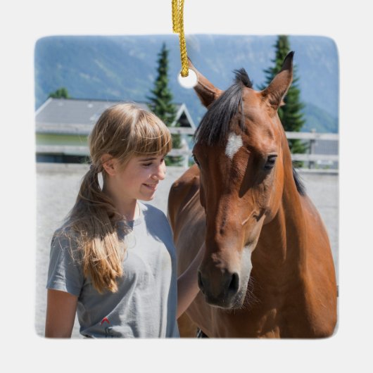 Personalisiertes Pet Best Horse Ever Foto Keramikornament (Vorderseite)