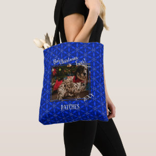 Personalisiertes Pet Foto Blue Poinsettias Tasche