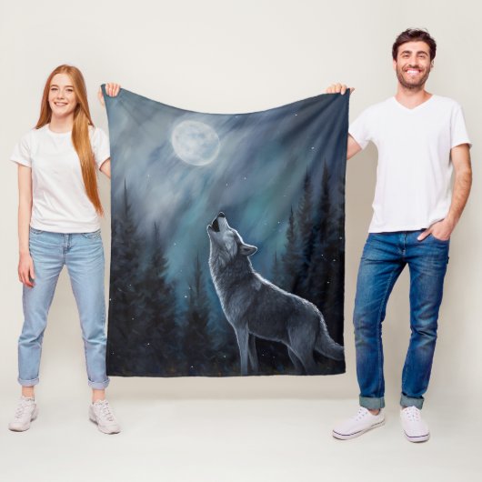 Personalisiertes Pet-Foto | Wolf heult auf dem Mon Fleecedecke (Beispiel)