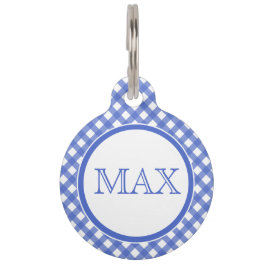 Personalisiertes Pet-Tag mit blauem Gingham-Muster Tiernamensmarke