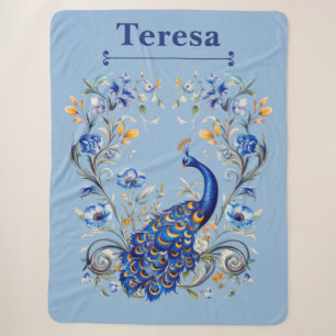 Personalisiertes Pfauendesign - Elegantes Geschenk Sherpadecke