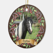 Personalisiertes Pferd Foto Rustikale Weihnachten Keramik Ornament (Links)