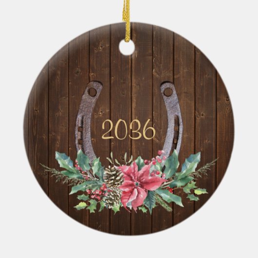 Personalisiertes Pferd Foto Rustikale Weihnachten Keramik Ornament (Hinten)