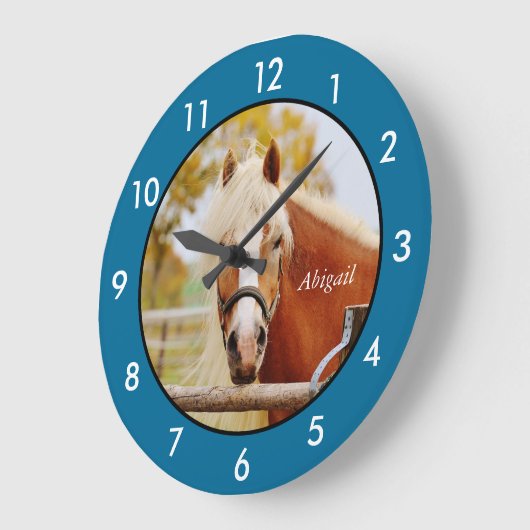 Personalisiertes Pferd Große Wanduhr (Winkel)