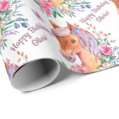 Personalisiertes Pferd mit Blume zum Geburtstag Geschenkpapier (Rolleneckpunkt)