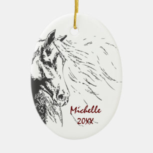Personalisiertes Pferd Sketch Weihnachten Keramik Ornament