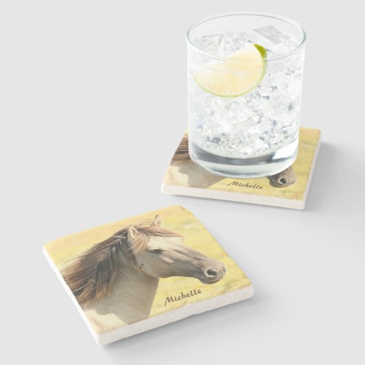 Personalisiertes Pferd Steinuntersetzer (Seitenansicht)