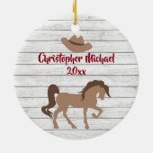 Personalisiertes Pferd und Cowboy Hat frohe Weihna Keramik Ornament (Hinten)