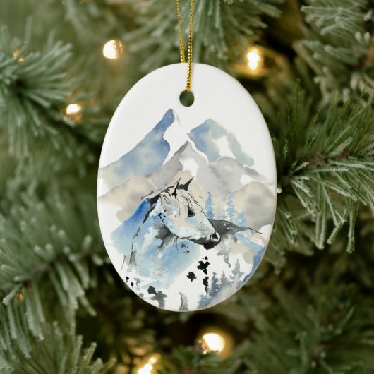 Personalisiertes Pferd und Gebirge Weihnachten Keramik Ornament (Baum)