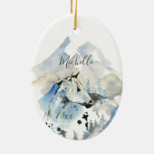Personalisiertes Pferd und Gebirge Weihnachten Keramik Ornament (Hinten)