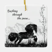 Personalisiertes Pferd und Gebirge Weihnachten Keramikornament (Vorderseite)