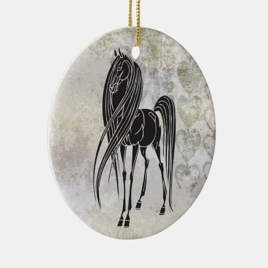 Personalisiertes Pferd und Grunge Herzstück Keramik Ornament (Rechts)