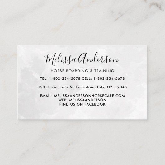 Personalisiertes Pferd Wasserfarbe Visitenkarte (Rückseite)