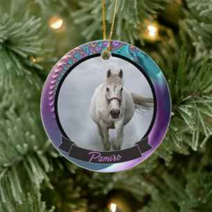 Personalisiertes Pferdefleisch Foto Name Jahr Keramik Ornament