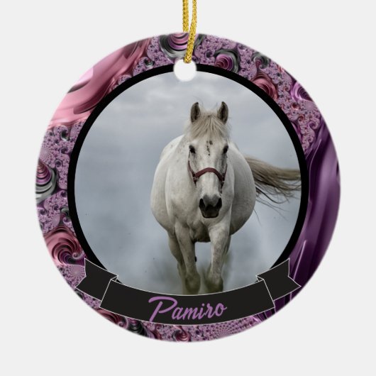 Personalisiertes Pferdefleisch Foto Name Jahr Keramik Ornament (Vorne)